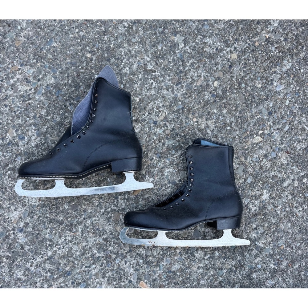 Vintage MK Sheffield Steel Figure Skates Black Leather Made in England Size 10